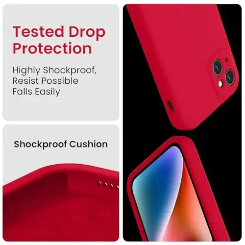 FireNova iPhone 13 uchun mo'ljallangan g'ilof, silikon yangilangan [Kamera himoyasi] Telefon g'ilofi [2 ekran himoyachisi] bilan, ichki yumshoq tirnalishga qarshi mikrofiber astar, 6,1 dyuym, to'q qizil - 4