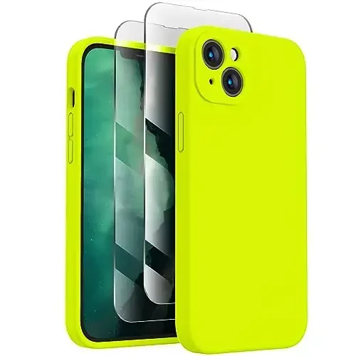 FireNova Designed for iPhone 14 Case, Silicone Upgraded [Camera Protection] Phone Case with [2 Screen Protectors], Soft Anti-Scratch Microfiber Lining Inside, 6.1 inch, Fluorescent Green - FIRENOVA