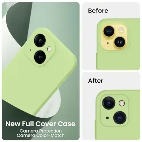 FireNova Designed for iPhone 14 Case, Silicone Upgraded [Camera Protection] Phone Case with [2 Screen Protectors], Soft Anti-Scratch Microfiber Lining Inside, 6.1 inch, Tea Green - 3