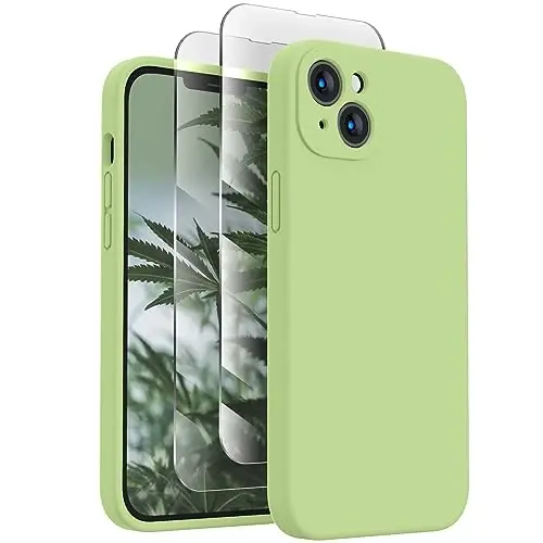 FireNova Designed for iPhone 14 Case, Silicone Upgraded [Camera Protection] Phone Case with [2 Screen Protectors], Soft Anti-Scratch Microfiber Lining Inside, 6.1 inch, Tea Green - 1