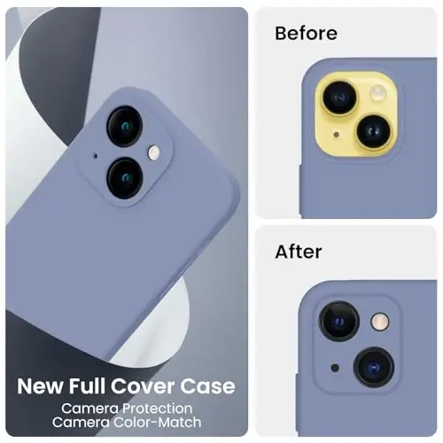 FireNova Designed for iPhone 14 Case, Silicone Upgraded [Camera Protection] Phone Case with [2 Screen Protectors], Soft Anti-Scratch Microfiber Lining Inside, 6.1 inch, Lavender Gray - 3