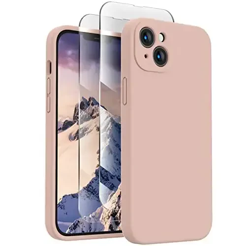 FireNova Designed for iPhone 14 Case, Silicone Upgraded [Camera Protection] Phone Case with [2 Screen Protectors], Soft Anti-Scratch Microfiber Lining Inside, 6.1 inch, Pinksand - 1