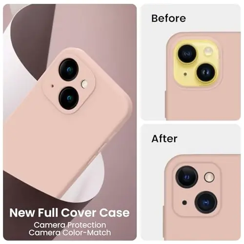 FireNova Designed for iPhone 14 Case, Silicone Upgraded [Camera Protection] Phone Case with [2 Screen Protectors], Soft Anti-Scratch Microfiber Lining Inside, 6.1 inch, Pinksand - 3