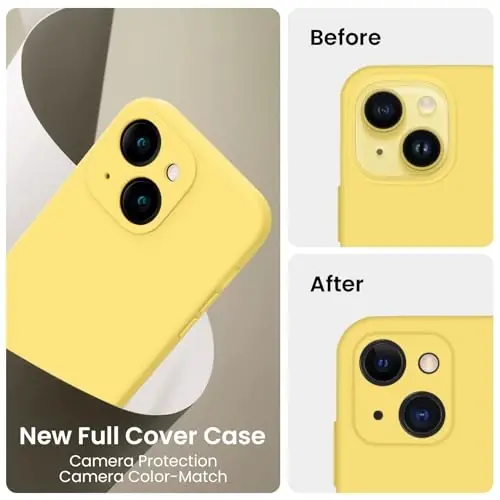 FireNova Designed for iPhone 14 Case, Silicone Upgraded [Camera Protection] Phone Case with [2 Screen Protectors], Soft Anti-Scratch Microfiber Lining Inside, 6.1 inch, Yellow - 3