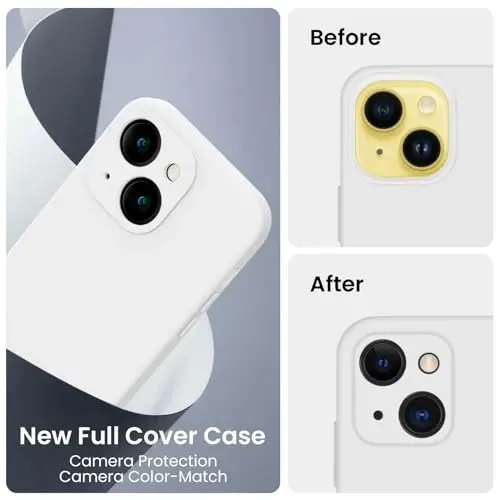 FireNova Designed for iPhone 14 Case, Silicone Upgraded [Camera Protection] Phone Case with [2 Screen Protectors], Soft Anti-Scratch Microfiber Lining Inside, 6.1 inch, White - 3