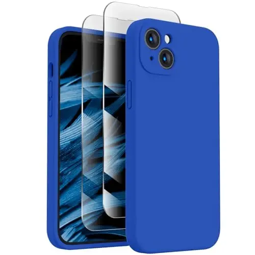 FireNova Designed for iPhone 14 Case, Silicone Upgraded [Camera Protection] Phone Case with [2 Screen Protectors], Soft Anti-Scratch Microfiber Lining Inside, 6.1 inch, Klein Blue 