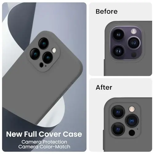 FireNova iPhone 14 Pro Max uchun g‘ilof, Silikon yangilangan [Kamera himoyasi] g‘ilofi, Ichki qismi yumshoq tirnalishga qarshi mikrofiber astarli, 6,7 dyuym, Kosmik kulrang - 3