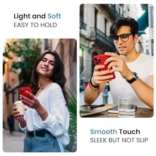FireNova iPhone 14 Pro uchun g'ilof, silikon yangilangan [Kamera himoyasi] Telefon g'ilofi [2 ekran himoyachisi] bilan, ichki qismi yumshoq tirnalishga qarshi mikrofiber astarli, 6,1 dyuym, qizil - 2