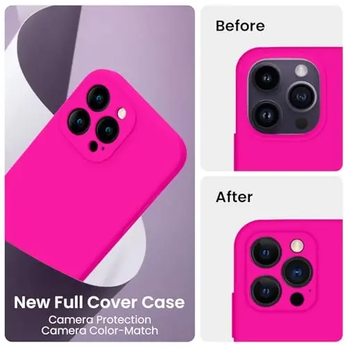FireNova iPhone 14 Pro uchun g'ilof, Silikon yangilangan [Kamera himoyasi] Telefon g'ilofi [2 ekran himoyachisi bilan], Yumshoq tirnalishga qarshi mikrofiber astar ichida, 6,1 dyuym, Hot Pink - 3