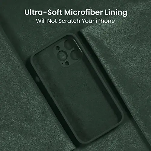 FireNova iPhone 14 Pro uchun mo'ljallangan g'ilof, silikon yangilangan [Kamera himoyasi] Telefon g'ilofi [2 ekran himoyachisi] bilan, ichki qismi yumshoq tirnalishga qarshi mikrofiber qoplamali, 6,1 dyuym, Alp tog'i yashili - 5