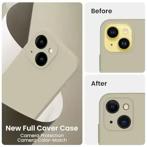 FireNova iPhone 14 uchun g'ilof, silikon yangilangan [Kamera himoyasi] Telefon g'ilofi [2 ekran himoyachisi] bilan, ichki yumshoq tirnalishga qarshi mikrofiber astar, 6,1 dyuym, Xaki - 3