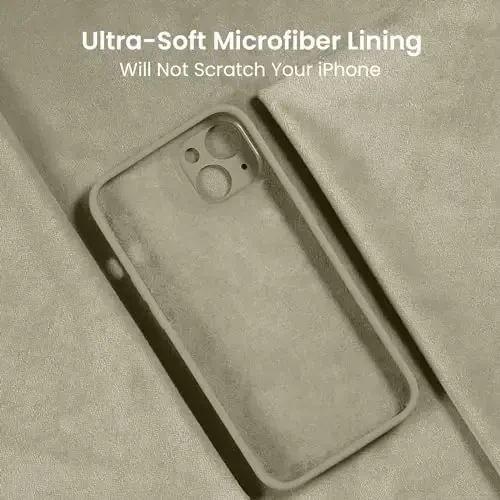 FireNova iPhone 14 uchun g'ilof, silikon yangilangan [Kamera himoyasi] Telefon g'ilofi [2 ekran himoyachisi] bilan, ichki yumshoq tirnalishga qarshi mikrofiber astar, 6,1 dyuym, Xaki - 5