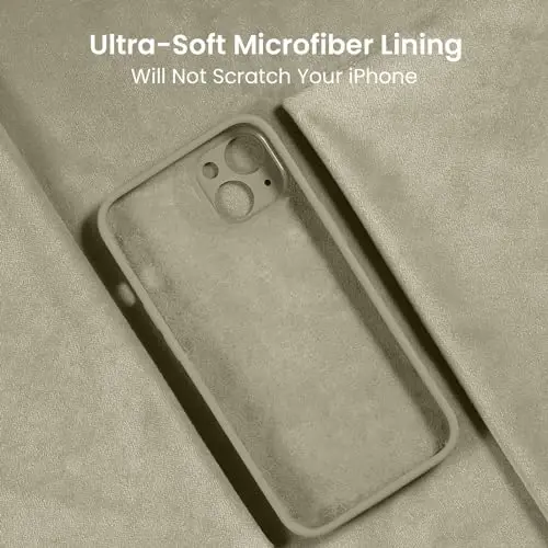 FireNova iPhone 14 uchun g'ilof, silikon yangilangan [Kamera himoyasi] Telefon g'ilofi [2 ekran himoyachisi] bilan, ichki yumshoq tirnalishga qarshi mikrofiber astar, 6,1 dyuym, Xaki - 5