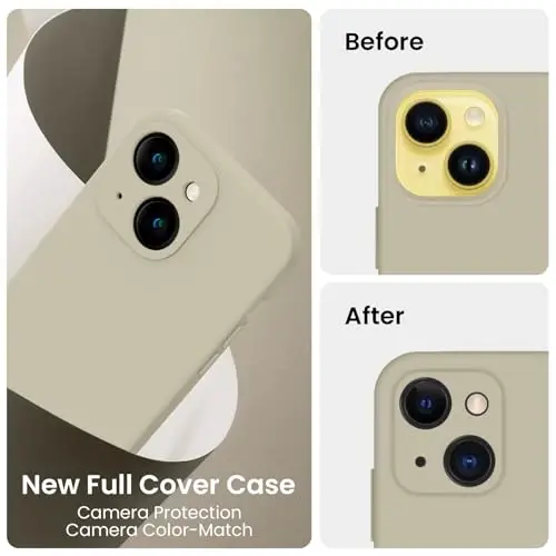 FireNova iPhone 14 uchun g'ilof, silikon yangilangan [Kamera himoyasi] Telefon g'ilofi [2 ekran himoyachisi] bilan, ichki yumshoq tirnalishga qarshi mikrofiber astar, 6,1 dyuym, Xaki - 3