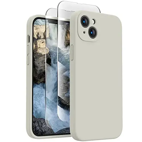 FireNova iPhone 14 uchun mo'ljallangan g'ilof, silikon yangilangan [Kamera himoyasi] Telefon g'ilofi [2 ekran himoyachisi] bilan, ichida yumshoq tirnalishga qarshi mikrofiber astar, 6.1 dyuym, tosh 