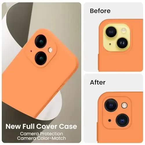FireNova iPhone 14 uchun mo'ljallangan g'ilof, silikon yangilangan [Kamera himoyasi] Telefon g'ilofi [2 ekran himoyachisi] bilan, ichki qismi yumshoq tirnalishga qarshi mikrofiber astar, 6,1 dyuym, Kumquat - 3