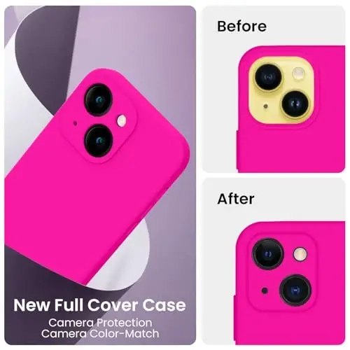 FireNova iPhone 14 uchun mo'ljallangan g'ilof, silikon yangilangan [Kamera himoyasi] Telefon g'ilofi [2 ekran himoyachisi] bilan, ichki qismi yumshoq tirnalishga qarshi mikrofiber qoplamali, 6,1 dyuym, Hot Pink - 3