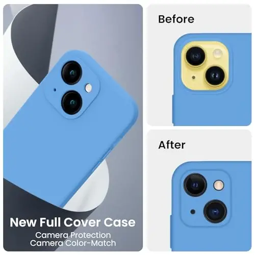 FireNova iPhone 14 uchun mo'ljallangan g'ilof, silikon yangilangan [Kamera himoyasi] Telefon g'ilofi [2 ekran himoyachisi] bilan, ichki qismi yumshoq tirnalishga qarshi mikrofiber qoplamali, 6.1 dyuym, ko'k - 3