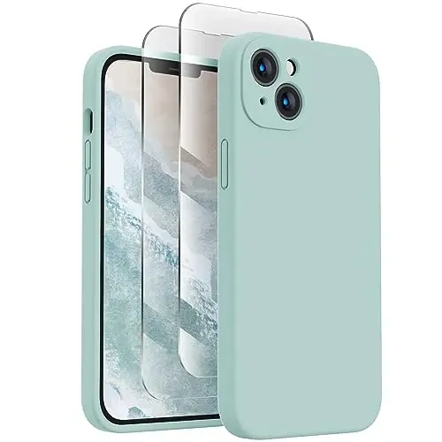 FireNova iPhone 14 uchun mo'ljallangan g'ilof, silikon yangilangan [Kamera himoyasi] Telefon g'ilofi [2 ekran himoyachisi] bilan, ichki qismi yumshoq tirnalishga qarshi mikrofiber qoplamali, 6,1 dyuym, yalpiz yashil 