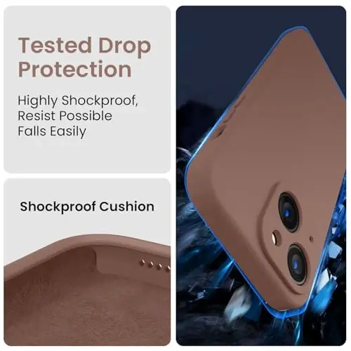 FireNova Designed for iPhone 15 Plus Case, Silicone [Camera Protection] Case with [2 Screen Protectors], Soft Anti-Scratch Microfiber Lining Inside, 6.7 inch, Light Brown - 4