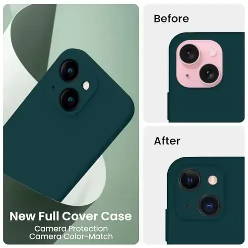 FireNova iPhone 15 Plus uchun mo'ljallangan g'ilof, silikon [Kamera himoyasi] g'ilofi, [2 ekran himoyachisi] bilan, ichida yumshoq tirnalishga qarshi mikrofiber qoplamasi, 6,7 dyuym, Teal - 3