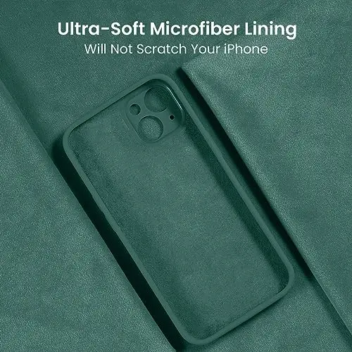 FireNova iPhone 15 Plus uchun mo'ljallangan g'ilof, silikon [Kamera himoyasi] g'ilofi [2 ekran himoyachisi] bilan, ichki qismi yumshoq tirnalishga qarshi mikrofiber qoplamali, 6,7 dyuym, Midnight Green - 5