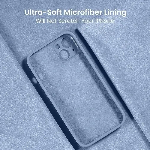 FireNova iPhone 15 Plus uchun mo'ljallangan g'ilof, silikon [Kamera himoyasi] g'ilofi [2 ekran himoyachisi] bilan, ichki qismi yumshoq tirnalishga qarshi mikrofiber qoplamali, 6,7 dyuym, och ko'k - 4