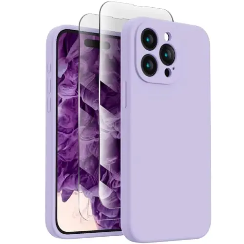 FireNova Designed for iPhone 15 Pro Case, Silicone Upgraded [Camera Protection] Phone Case with [2 Screen Protectors], Soft Anti-Scratch Microfiber Lining Inside, 6.1 inch, Clove Purple 