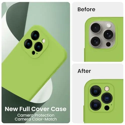 FireNova iPhone 15 Pro Max uchun g'ilof, silikon yangilangan [Kamera himoyasi] Telefon g'ilofi [2 ekran himoyachisi] bilan, ichida yumshoq tirnalishga qarshi mikrofiber astar, 6,7 dyuym, Sprout Green - 3
