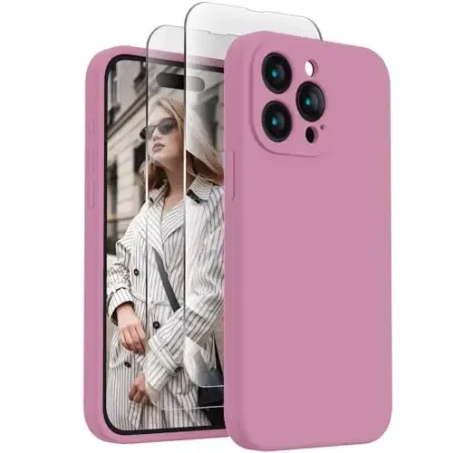 FireNova iPhone 15 Pro Max uchun mo'ljallangan g'ilof, silikon yangilangan [Kamera himoyasi] Telefon g'ilofi [2 ekran himoyachisi] bilan, ichida yumshoq tirnalishga qarshi mikrofiber astar, 6,7 dyuym, Lila binafsha - 1