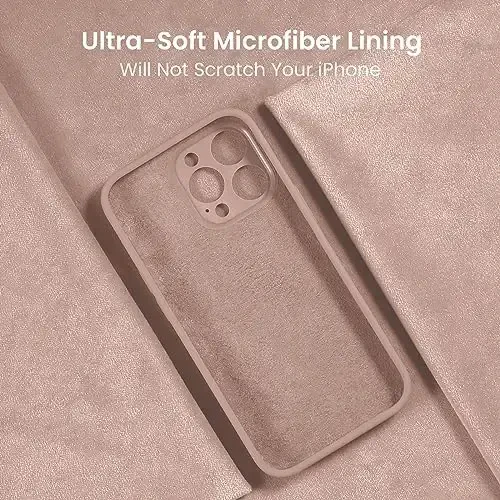 FireNova iPhone 15 Pro Max uchun mo'ljallangan g'ilof, silikon yangilangan [Kamera himoyasi] Telefon g'ilofi [2 ekran himoyachisi] bilan, ichida yumshoq tirnalishga qarshi mikrofiber astar, 6,7 dyuym, Pinksand - 5