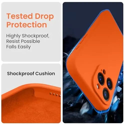 FireNova iPhone 15 Pro Max uchun mo'ljallangan g'ilof, silikon yangilangan [Kamera himoyasi] Telefon g'ilofi [2 ekran himoyachisi] bilan, ichki qismi yumshoq tirnalishga qarshi mikrofiber astar, 6,7 dyuym, Neon to'q sariq - 4