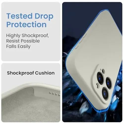 FireNova iPhone 15 Pro Max uchun mo'ljallangan g'ilof, silikon yangilangan [Kamera himoyasi] Telefon g'ilofi [2 ekran himoyachisi] bilan, ichki qismi yumshoq tirnalishga qarshi mikrofiber astar, 6,7 dyuym, tosh - 4