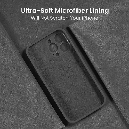 FireNova iPhone 15 Pro Max uchun mo'ljallangan g'ilof, silikon yangilangan [Kamera himoyasi] Telefon g'ilofi [2 ekran himoyachisi] bilan, ichki qismi yumshoq tirnalishga qarshi mikrofiber astarli, 6,7 dyuym, Kosmik kulrang - 5