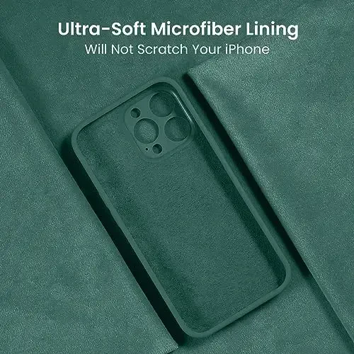 FireNova iPhone 15 Pro Max uchun mo'ljallangan g'ilof, silikon yangilangan [Kamera himoyasi] Telefon g'ilofi [2 ekran himoyachisi] bilan, ichki qismi yumshoq tirnalishga qarshi mikrofiber qoplamali, 6,7 dyuym, Midnight Green - 5