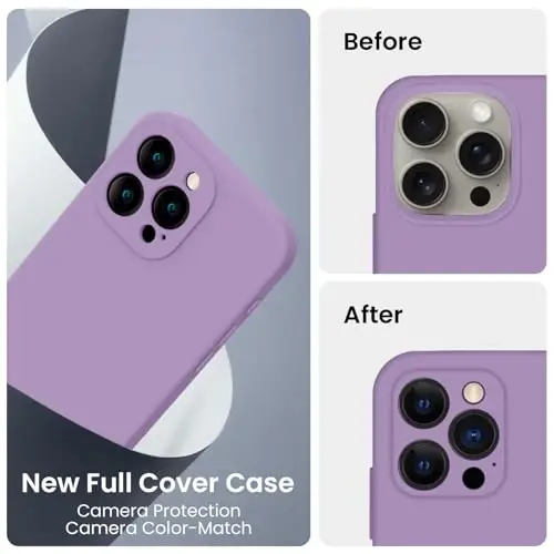 FireNova iPhone 15 Pro Max uchun moʻljallangan gʻilof, silikon yangilangan [Kamera himoyasi] Telefon gʻilofi [2 ekran himoyachisi] bilan, ichki qismi yumshoq tirnalishga qarshi mikrofiber qoplamali, 6,7 dyuym, och binafsha - 3