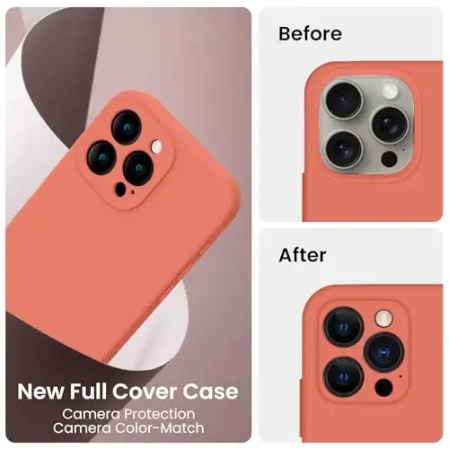 FireNova iPhone 15 Pro Max uchun mo'ljallangan g'ilof, silikon yangilangan [Kamera himoyasi] Telefon g'ilofi [2 ekran himoyachisi] bilan, yumshoq tirnalishga qarshi mikrofiber astar ichida, 6,7 dyuym, Pushti Pomelo - 3