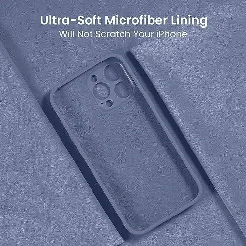 FireNova iPhone 15 Pro uchun mo'ljallangan g'ilof, silikon yangilangan [Kamera himoyasi] Telefon g'ilofi [2 ekran himoyachisi] bilan, ichida yumshoq tirnalishga qarshi mikrofiber astar, 6,1 dyuym, Lavanda kulrang - 5