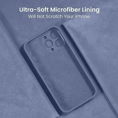 FireNova iPhone 15 Pro uchun mo'ljallangan g'ilof, silikon yangilangan [Kamera himoyasi] Telefon g'ilofi [2 ekran himoyachisi] bilan, ichida yumshoq tirnalishga qarshi mikrofiber astar, 6,1 dyuym, Lavanda kulrang - 5