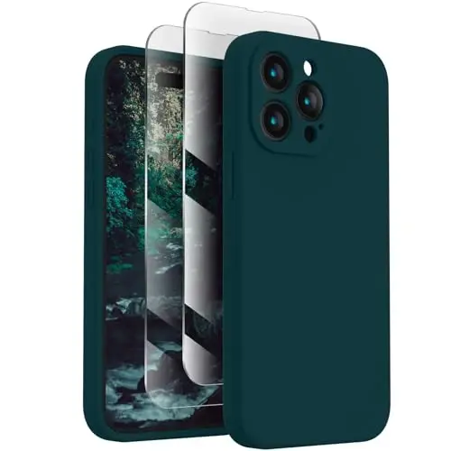 FireNova iPhone 15 Pro uchun mo'ljallangan g'ilof, silikon yangilangan [Kamera himoyasi] Telefon g'ilofi [2 ekran himoyachisi] bilan, ichida yumshoq tirnalishga qarshi mikrofiber qoplamasi, 6,1 dyuym, Teal 