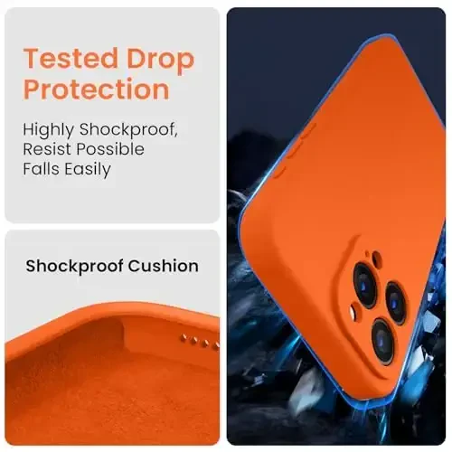 FireNova iPhone 15 Pro uchun mo'ljallangan g'ilof, silikon yangilangan [Kamera himoyasi] Telefon g'ilofi [2 ekran himoyachisi] bilan, ichki qismi yumshoq tirnalishga qarshi mikrofiber astar, 6,1 dyuym, neon to'q sariq - 4