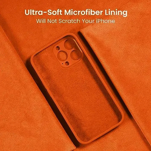 FireNova iPhone 15 Pro uchun mo'ljallangan g'ilof, silikon yangilangan [Kamera himoyasi] Telefon g'ilofi [2 ekran himoyachisi] bilan, ichki qismi yumshoq tirnalishga qarshi mikrofiber astar, 6,1 dyuym, neon to'q sariq - 5