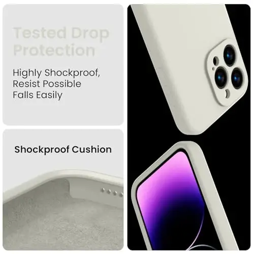 FireNova Designed for iPhone 15 Pro Case, Silicone Upgraded [Camera Protection] Phone Case with [2 Screen Protectors], Soft Anti-Scratch Microfiber Lining Inside, 6.1 inch, Stone - 4