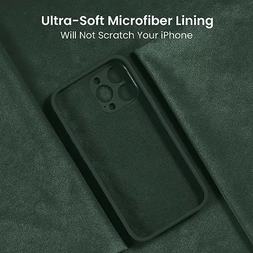 FireNova iPhone 15 Pro uchun mo'ljallangan g'ilof, silikon yangilangan [Kamera himoyasi] Telefon g'ilofi [2 ekran himoyachisi] bilan, ichki qismi yumshoq tirnalishga qarshi mikrofiber qoplamali, 6.1 dyuym, Alp tog'i yashili - 5