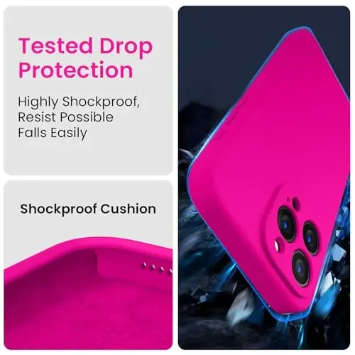 FireNova iPhone 15 Pro uchun mo'ljallangan g'ilof, silikon yangilangan [Kamera himoyasi] Telefon g'ilofi [2 ekran himoyachisi] bilan, ichki qismi yumshoq tirnalishga qarshi mikrofiber qoplamali, 6,1 dyuym, och pushti - 4