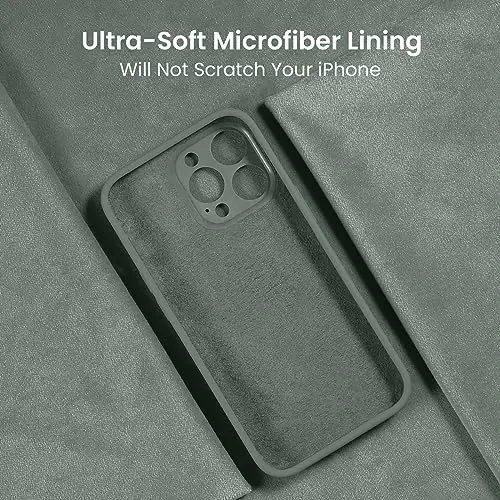 FireNova iPhone 15 Pro учун, [Камера ҳимояси] билан янгиланган силикон телефон қопқоғи, [2 экран ҳимояси] билан, ички томони юмшоқ чизилмайдиган микрофибра астарли, 6.1 дюйм, Калке Яшил рангида - FIRENOVA (1)
