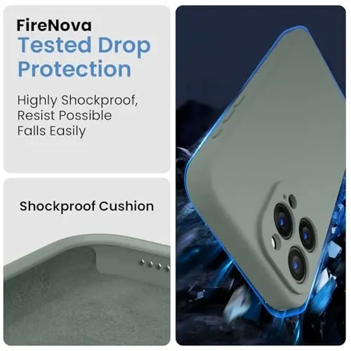 FireNova iPhone 15 Pro учун, [Камера ҳимояси] билан янгиланган силикон телефон қопқоғи, [2 экран ҳимояси] билан, ички томони юмшоқ чизилмайдиган микрофибра астарли, 6.1 дюйм, Калке Яшил рангида - 5