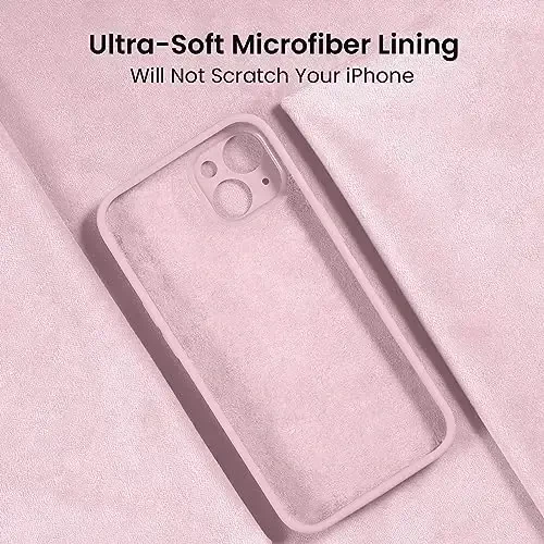 FireNova iPhone 15 uchun mo'ljallangan g'ilof, silikon yangilangan [Kamera himoyasi] Telefon g'ilofi [2 ekran himoyachisi] bilan, ichida yumshoq tirnalishga qarshi mikrofiber qoplamasi, 6,1 dyuym, Chalk Pink - 5