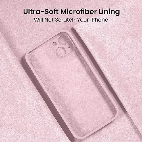 FireNova iPhone 15 uchun mo'ljallangan g'ilof, silikon yangilangan [Kamera himoyasi] Telefon g'ilofi [2 ekran himoyachisi] bilan, ichida yumshoq tirnalishga qarshi mikrofiber qoplamasi, 6,1 dyuym, Chalk Pink - 5