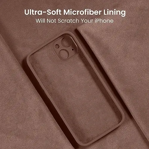FireNova iPhone 15 uchun mo'ljallangan g'ilof, silikon yangilangan [Kamera himoyasi] Telefon g'ilofi [2 ekran himoyachisi] bilan, ichida yumshoq tirnalishga qarshi mikrofiber qoplamasi, 6,1 dyuym, och jigarrang - 5